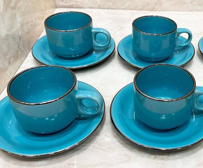 Set de 6 tazas + 6 platos azul