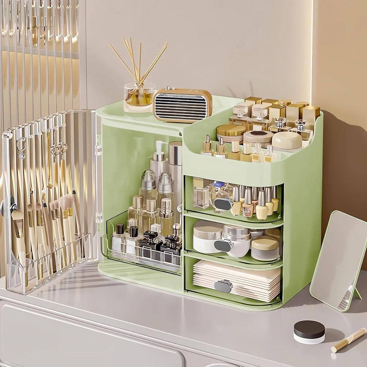 Organizador de maquillaje con espejo