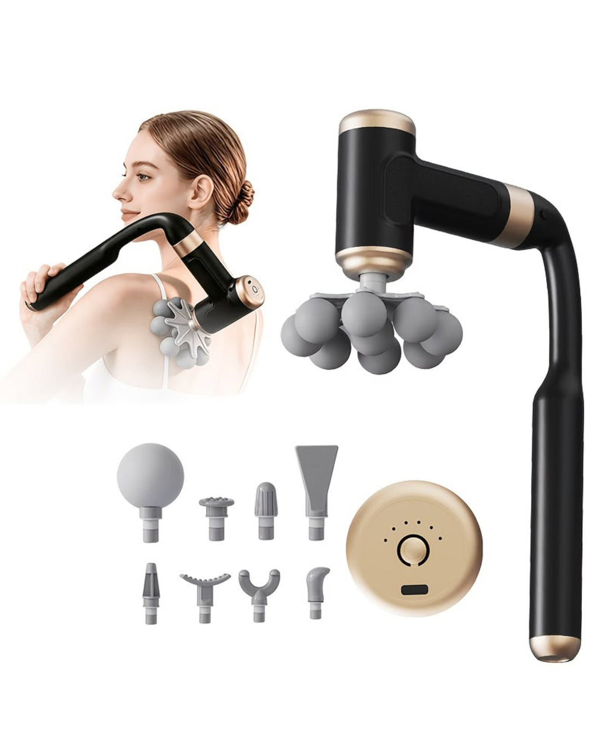 Pistola de Masaje Muscular Dual-Use (9 Cabezales)