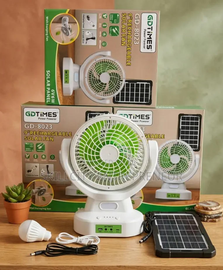 Ventilador Solar Recargable Con Panel Solar / Foco