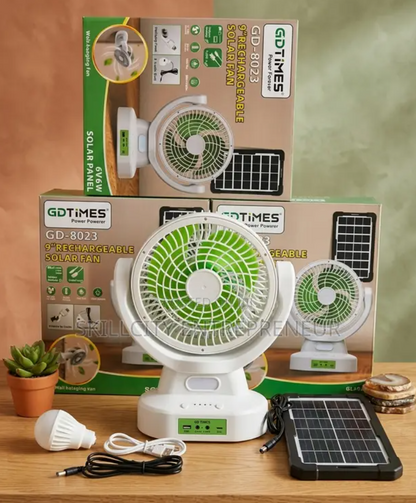 Ventilador Solar Recargable Con Panel Solar / Foco