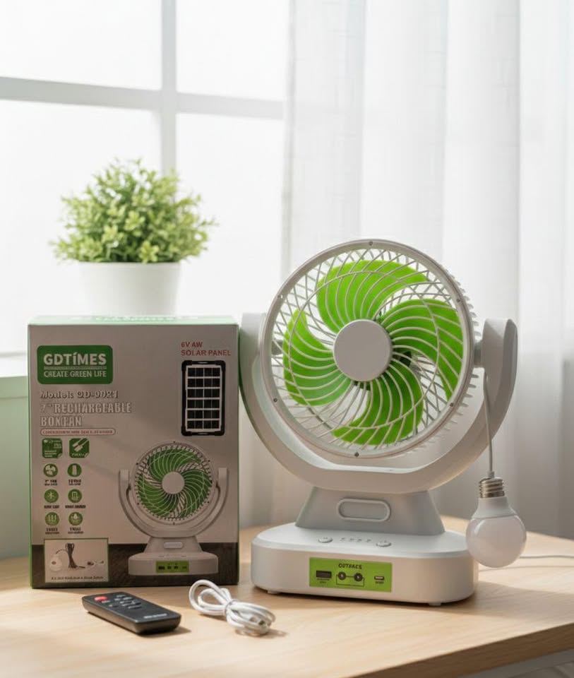 Ventilador Solar Recargable Con Panel Solar / Foco